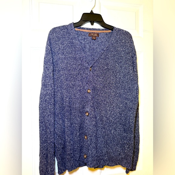 Tasso Elba Men’s Blue White Heather Cardigan Sweater Size XL 100% Linen - Picture 1 of 6